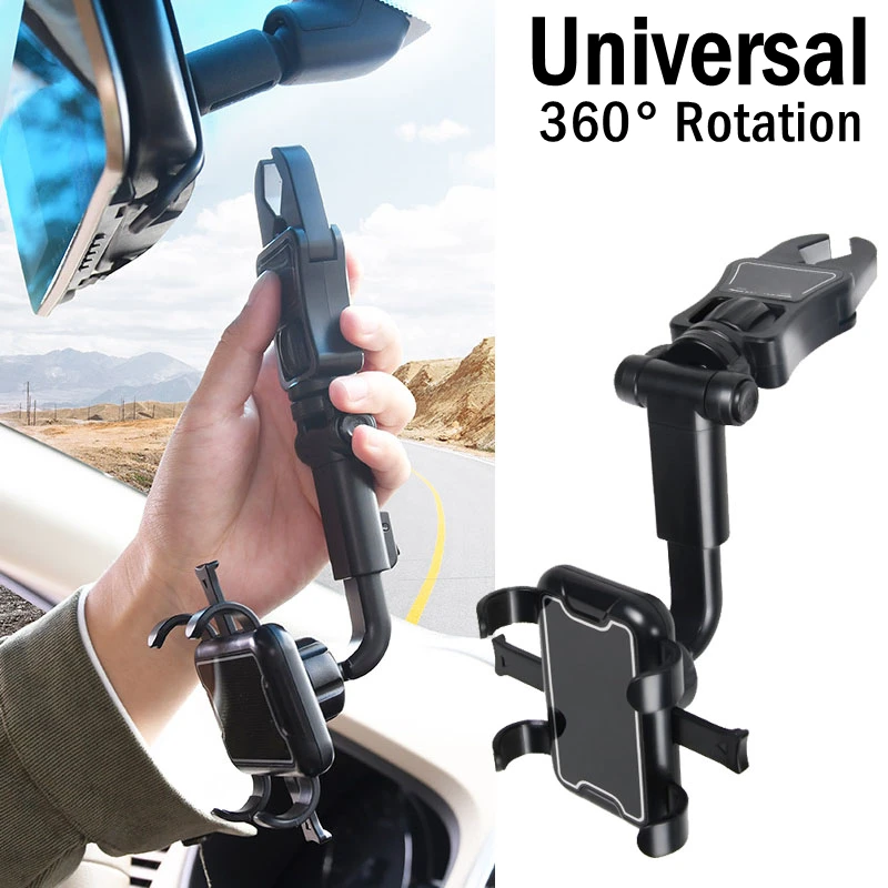 360 Degree Car Phone Support Easy Clip Mount Stand on Rearview Mirror  Mobile Flexible Holder For iPhone 12Pro 13