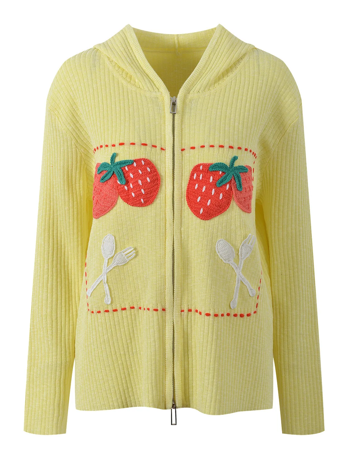 

Мягкий вязаный кардиган-свитер с вышивкой, свободного кроя, на молнии, с капюшоном, для осени 2025, повседневный, длинный рукав