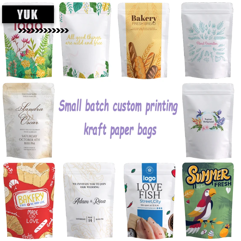 

White Kraft Paper Sealed Bag, Standing Zip Lock, Custom Printed Logo, Tea, Candy, Coffee, Wedding Gift