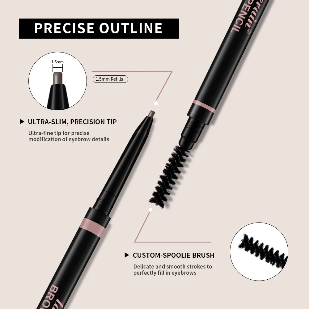 Eyebrow Pencil Waterproof and long-lasting headed Eyebrow Pen diameter Fine refill Waterproof Wild Eyebrow Pen and Eyebrow Brush