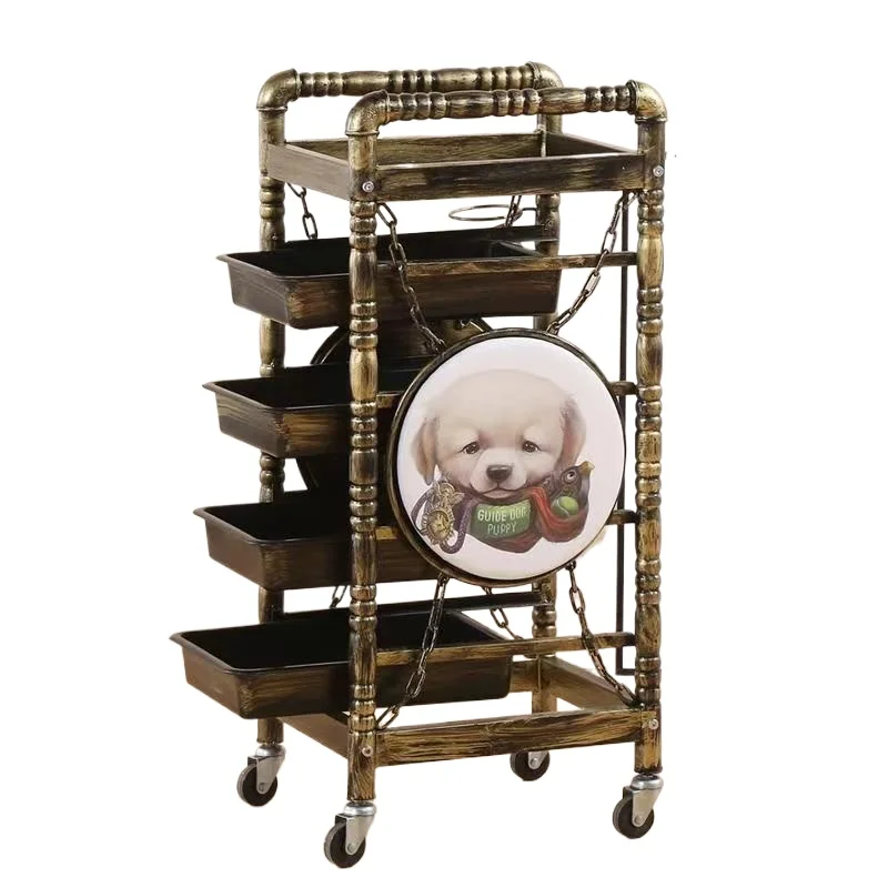 Barber Shop Tool Cabinet, Mobile Portable Rolling Cart, Pulley Multi-layer Shelf