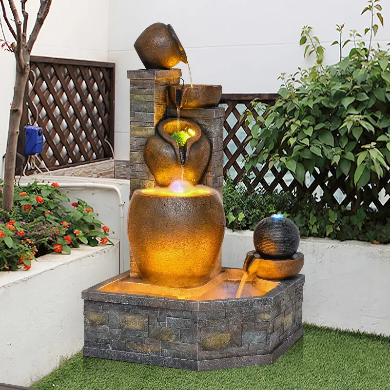 Lucky water fountain ornament, circulation living room indoor floor-to-ceiling courtyard balcony landscaping rockery pottery