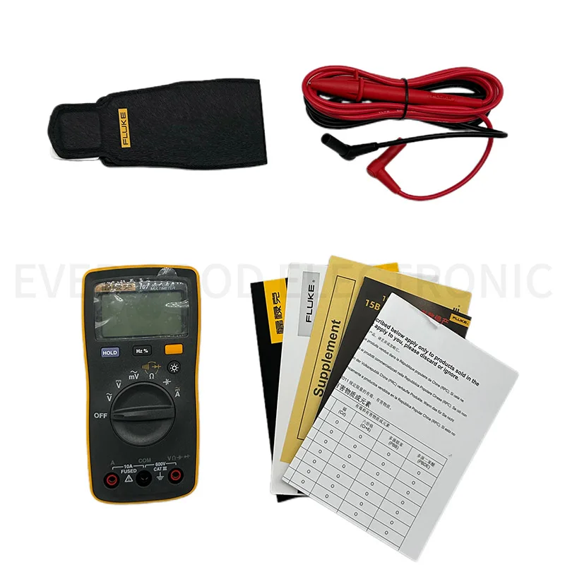 FLUKE 107 Auto Range Digital Multimeter AC/DC Voltage Current Tester with Ohm, Capacitance, Hz Measurement and Fluke Smart Strap