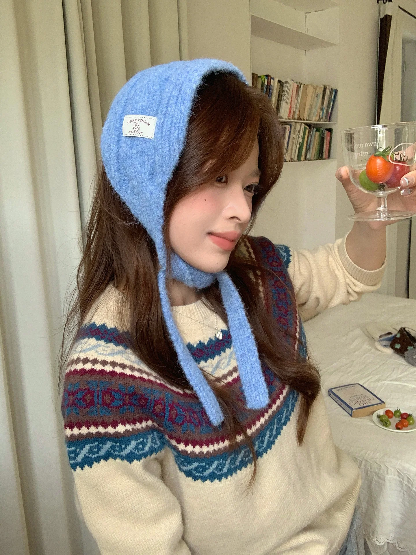 blue-knitted-ear-muffs-women's-fashion-winter-warmth-protection-ear-covers-stylish-tassel-design-cycling-suitable-accessories