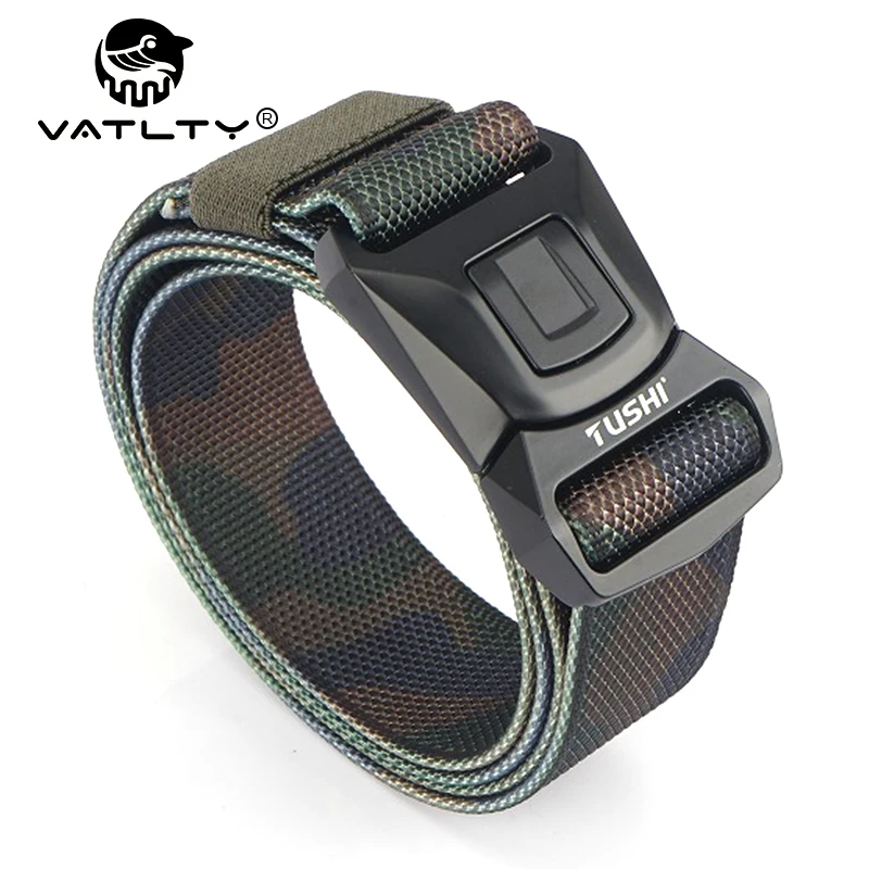 VATLTY Camo Ceinture tactique militaire pour hommes Nylon véritable fort, boucle en alliage antirouille Ceintures extérieures à dégagement rapide