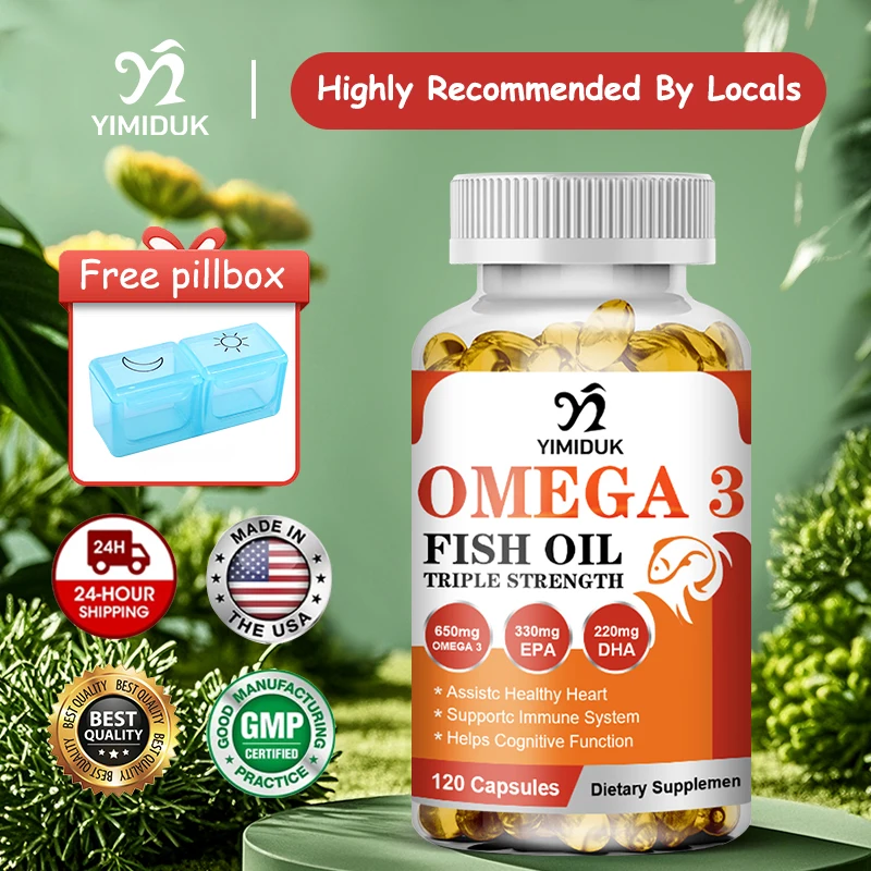 

Yimiduk Strength Omega 3 Fish Oil Supplement, with DHA & EPA, for Immunity, Mood, Bones & Cardiovascular Function, GMP Certified