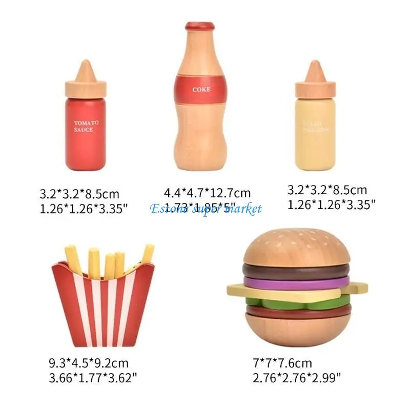 090B Baby Toy Kitchen Burger Set Real Life Cosplay Simulation Educational Wooden