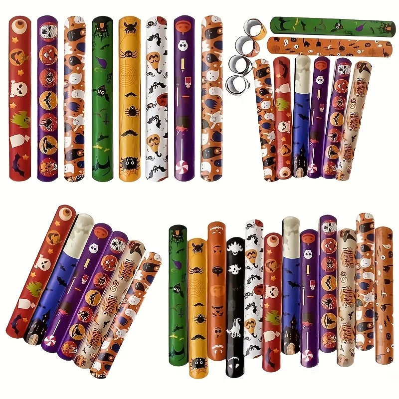 12/24 Stück Halloween-Themen-Schlagarmbänder, perfekt für Halloween, Geister, Festival, Trick, Party, Geschenke, Dekoration, Kindergarten, Geschenktüte