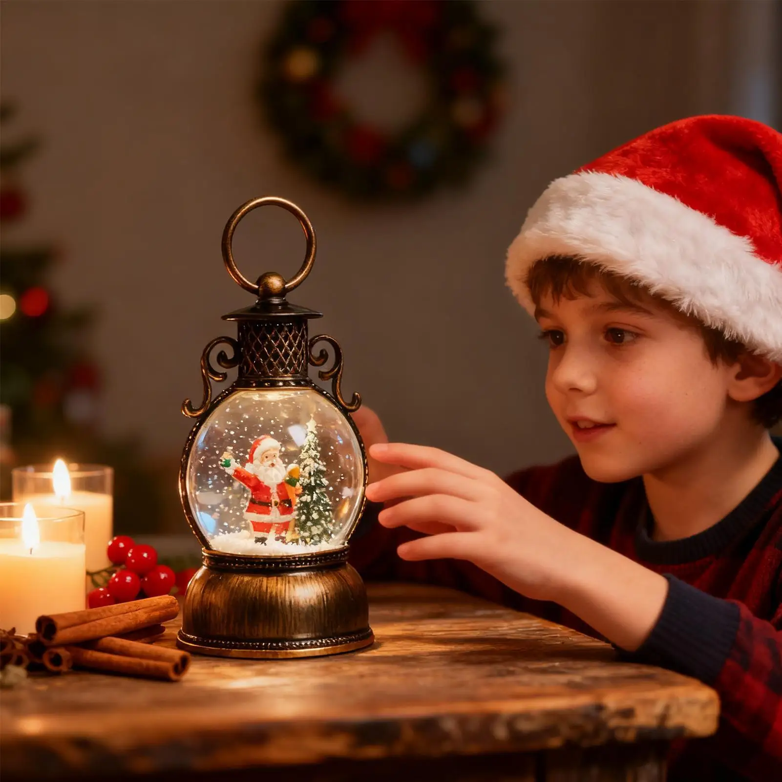 Globo de neve de natal, temporizador de 6 horas com alça, globo de neve de natal, lanterna, decoração com glitter para amigos, adolescentes, homens, mulheres, lareira
