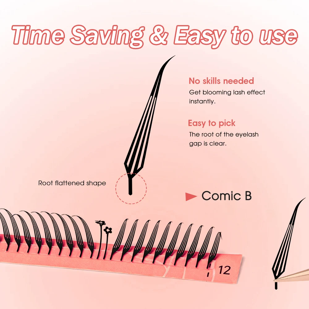 Merrdear Black Coimc Spire Fox Anime Eyelash Extension Premade Manga Fairy False Eyelash Feather-Light Cosplay Lash Natrual