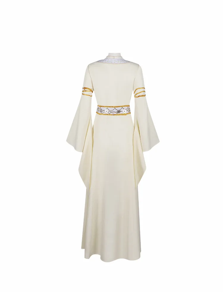 فستان نسائي من فيلم Eowyn التنكري للهالوين من الصوف الأبيض مع ملحقات للحفلات الكرنفالية أو ملابس المسرح