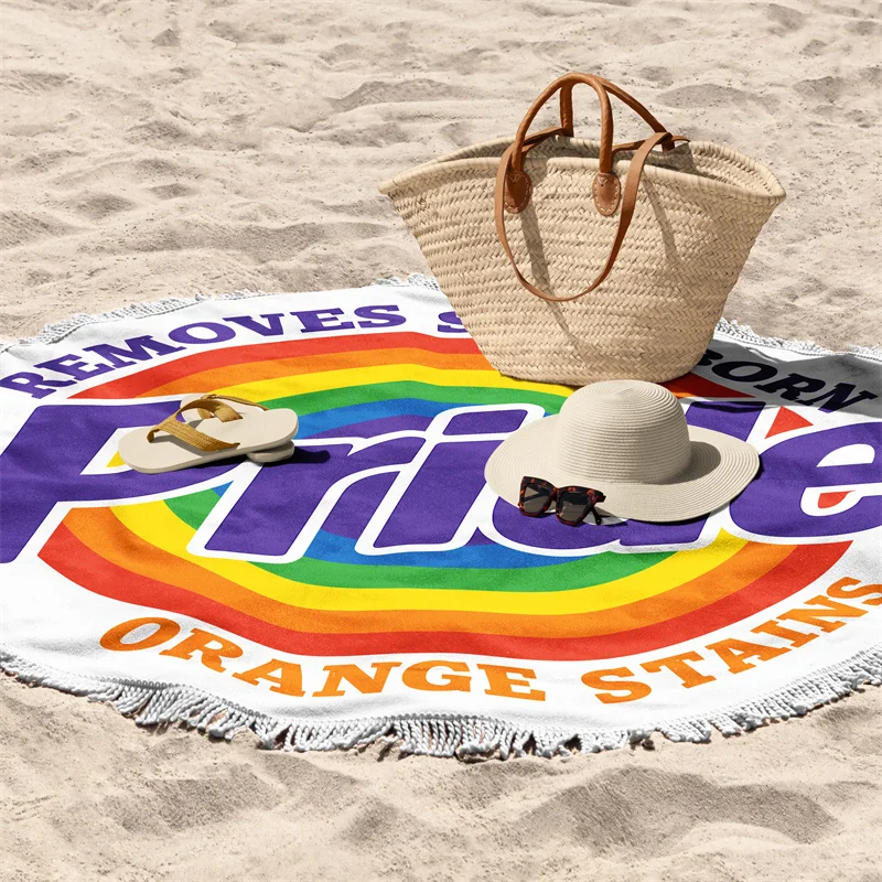 Aertemisi Pride Removes Stubborn Orange Stains LGBTQ Retro Round Fringed Beach Towel 150cm x 150cm