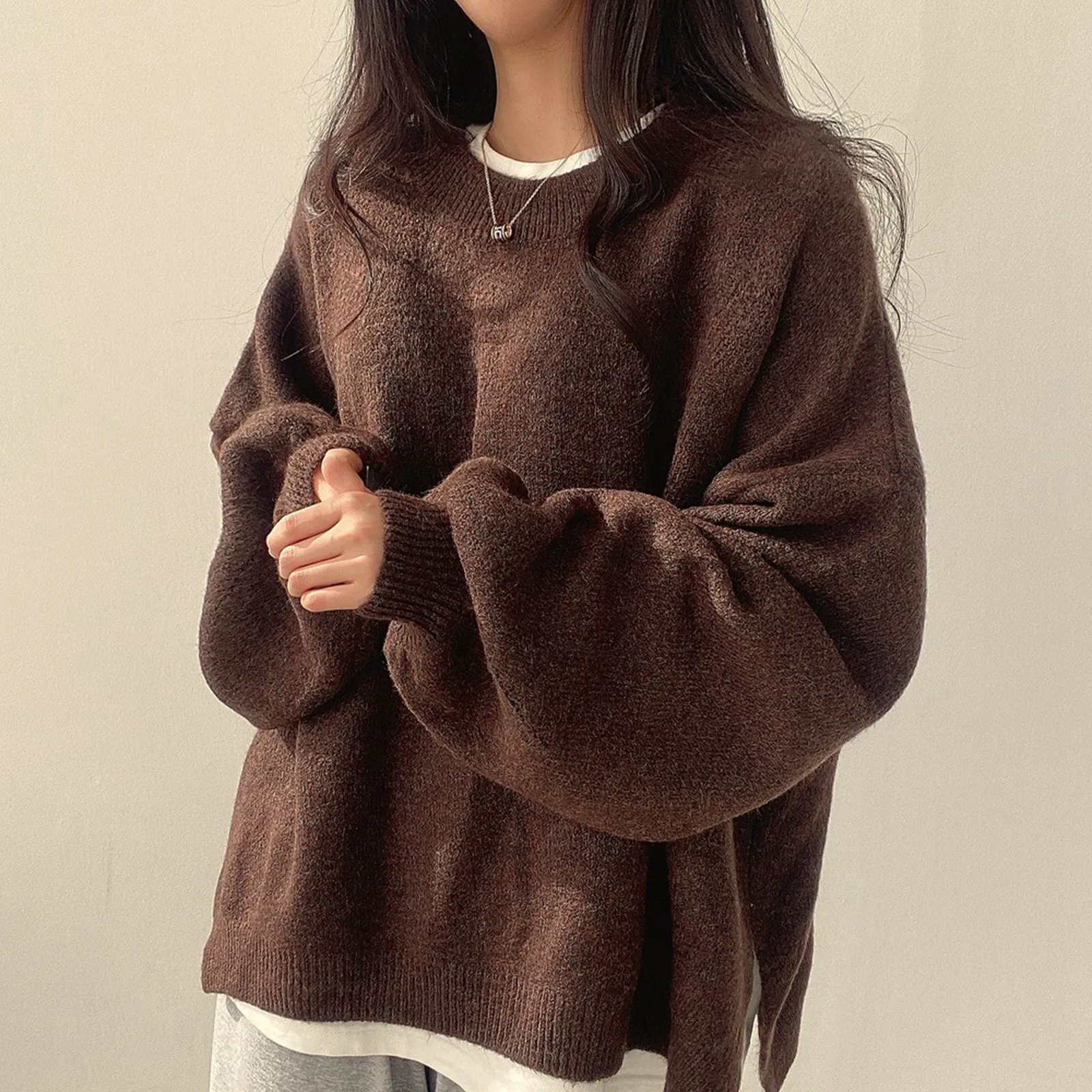 

Female Vintage Lantern Sleeves Knitwear Ladies Korean Chic O Neck Jumper Autumn Winter Sweater Women Elegant Knitted Pullover