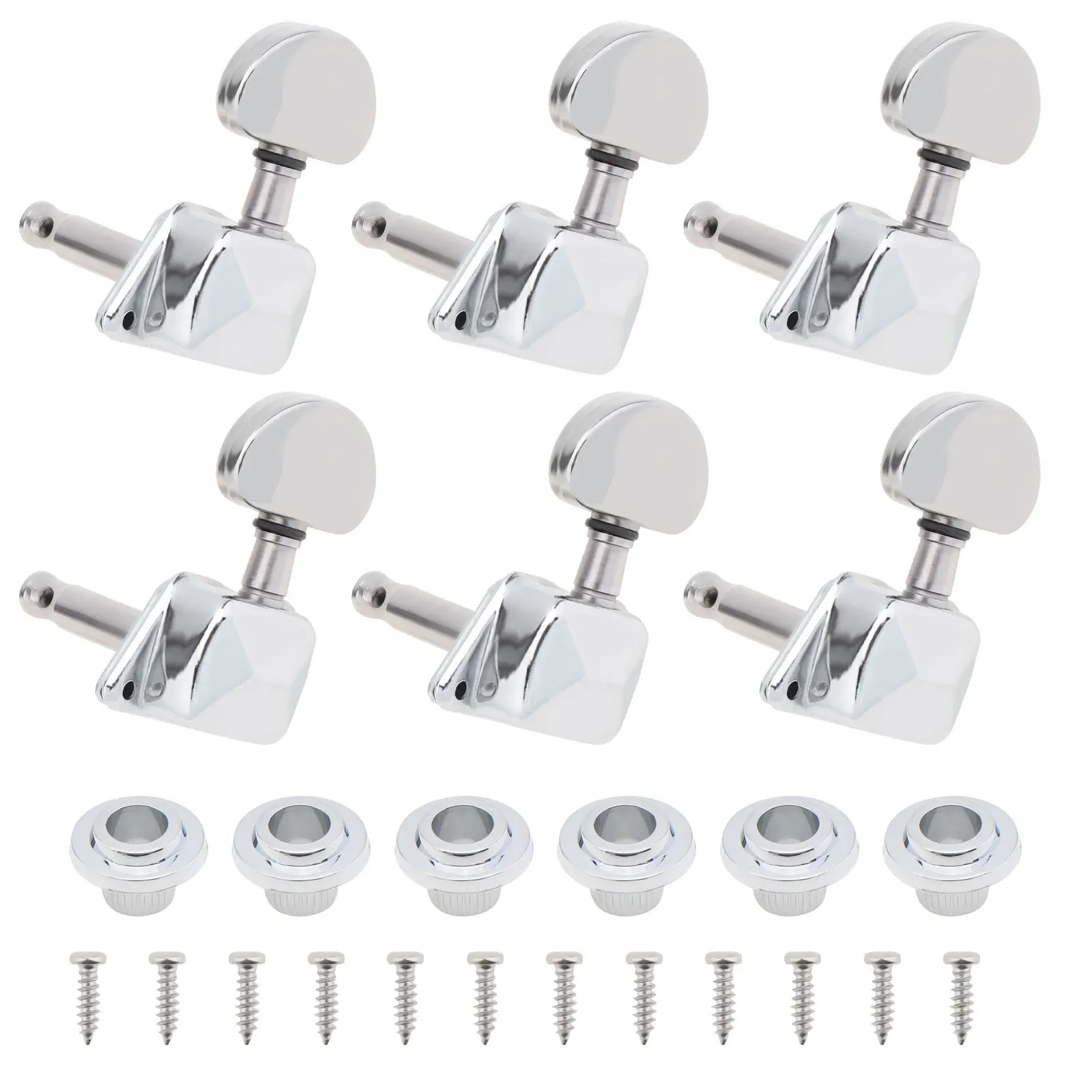 6pcs Chrome Guitar Tuning Pegs 3R+3L Semi-closed Semicircle Machine Heads Guitar String Locking Tuners for Acoustic Folk Guitar