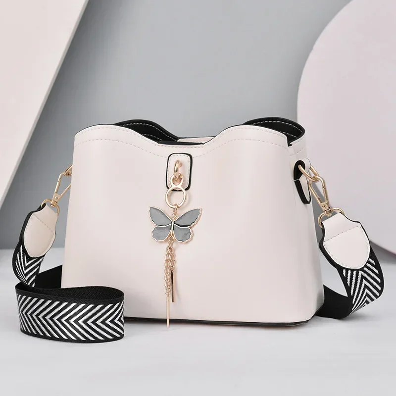 Bolso de mano blanco con borla de mariposa para mujer, bolsos de mensajero de cuero PU, bolso de hombro cruzado femenino, 2023