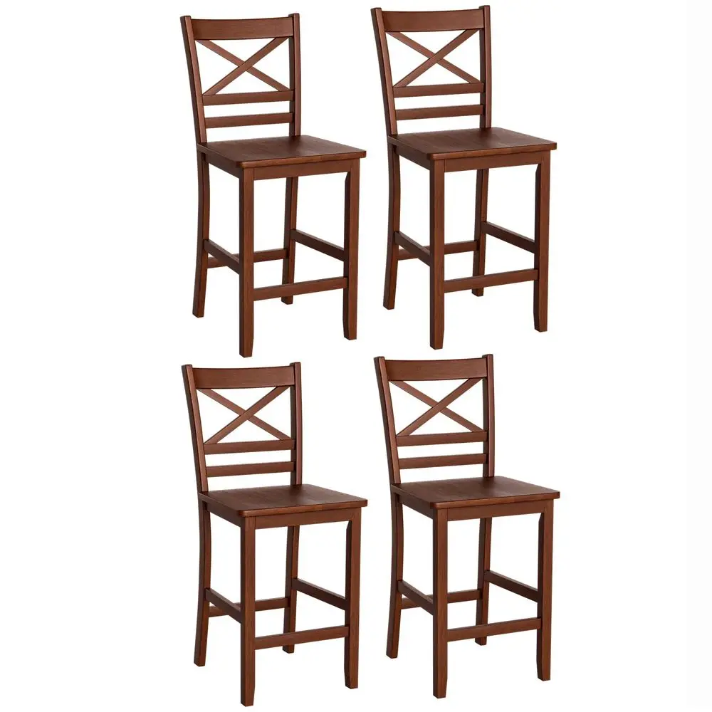 

Bar Stools Set of 4, 25 Antique Kitchen Counter Height Chairs with Wooden XShaped Backrest amp Rubber Wood Legs, Suitable for H