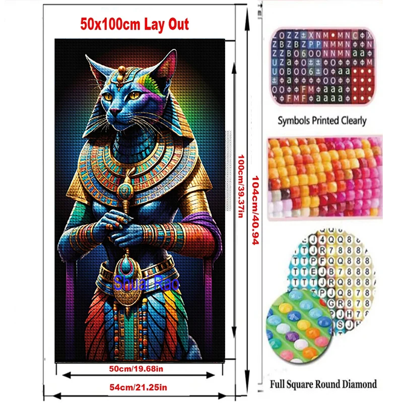 Diamond Mosaic Bastet Ancient Egyptian Full Square round Diy Diamond Painting New 2025 Cross Stitch Kits Home Decor Art Gift