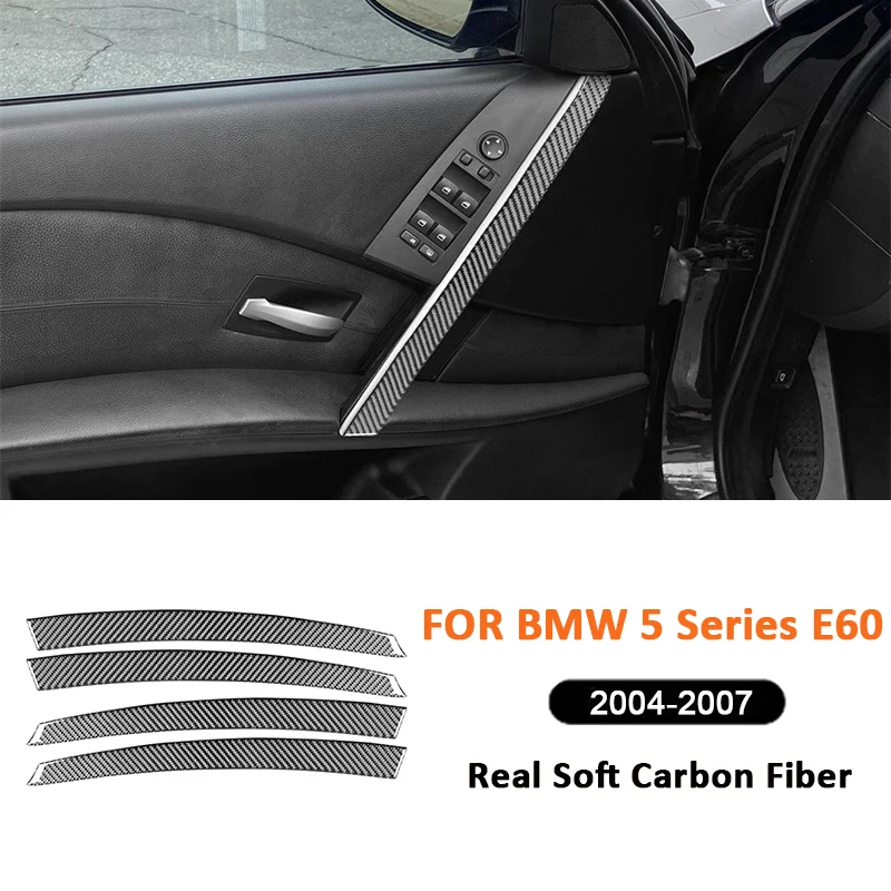 

4PCS Carbon Fiber Car Inner Door Pull Handle Trim Strips Interior Decoration Sticker For BMW 5 Series E60 2004-2007 Accessories