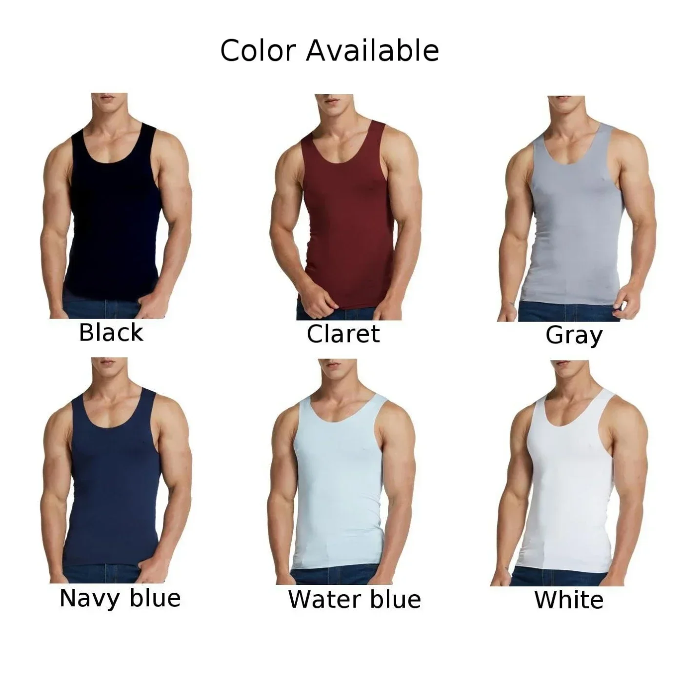 High Elastic Men\'s Sleeveless Vest Seamless Ice Silk Top For Sports And Leisure White/Black/Navy Blue/Claret/Gray/Water Blue