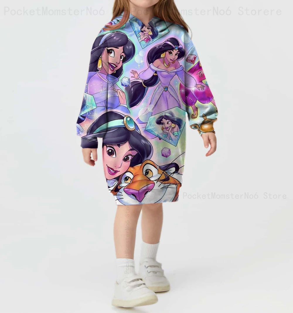 Disney Enchanted Jasmine Princess Series Printed Girls Baby Autumn and Winter Loose Pullover Loose Skirt Dress Sweatshirt