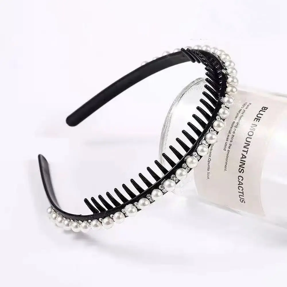 Simple Elegant Girl Wave Wash Face Rhinestones Female Hairbands Pearl Headband Flower Hair Hoop Korean Style Headwear