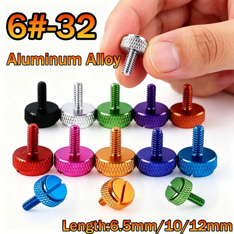 

UNC 6#-32 Slotted Screw Aluminum Alloy Knurled Hand Tighten Thumbscrew Computer Case Side Panel Bolts Anodized L=6.5/10/12mm