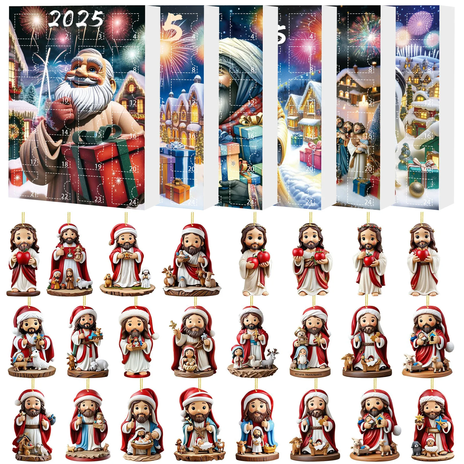 

Christmas Decor for Tree Mini Jesus Xmas Tree Hanging Ornament Pendant advent calendar 2D Flat Xmas Holiday Tree Decorations