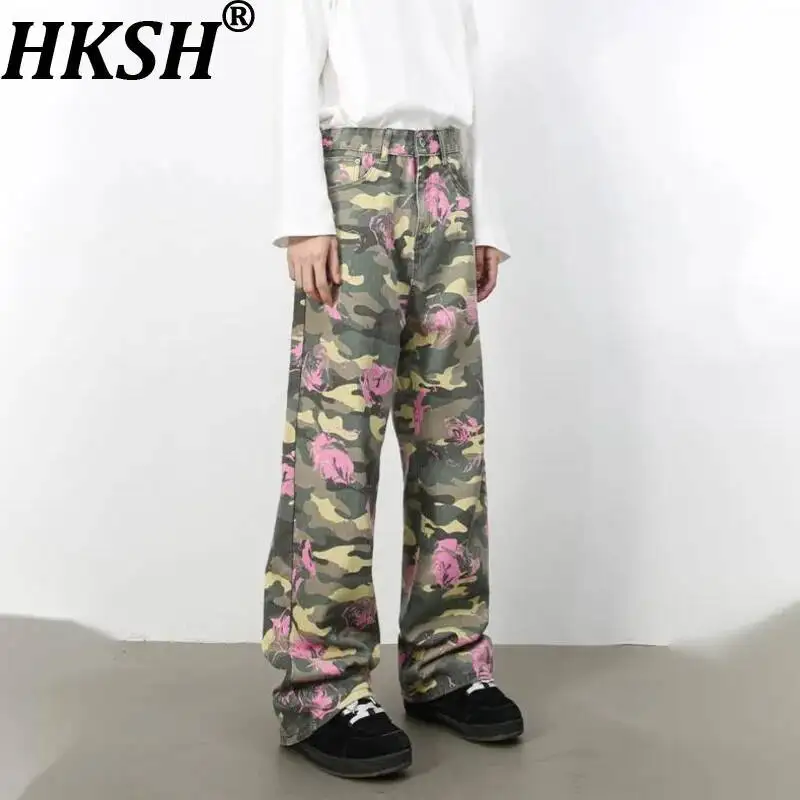 

HKSH Spring Summer New Men Tide Chic Ins American Trendy Brand Jeans Loose Straight Wide-Leg Casual Denim Pants Vintage HK24362