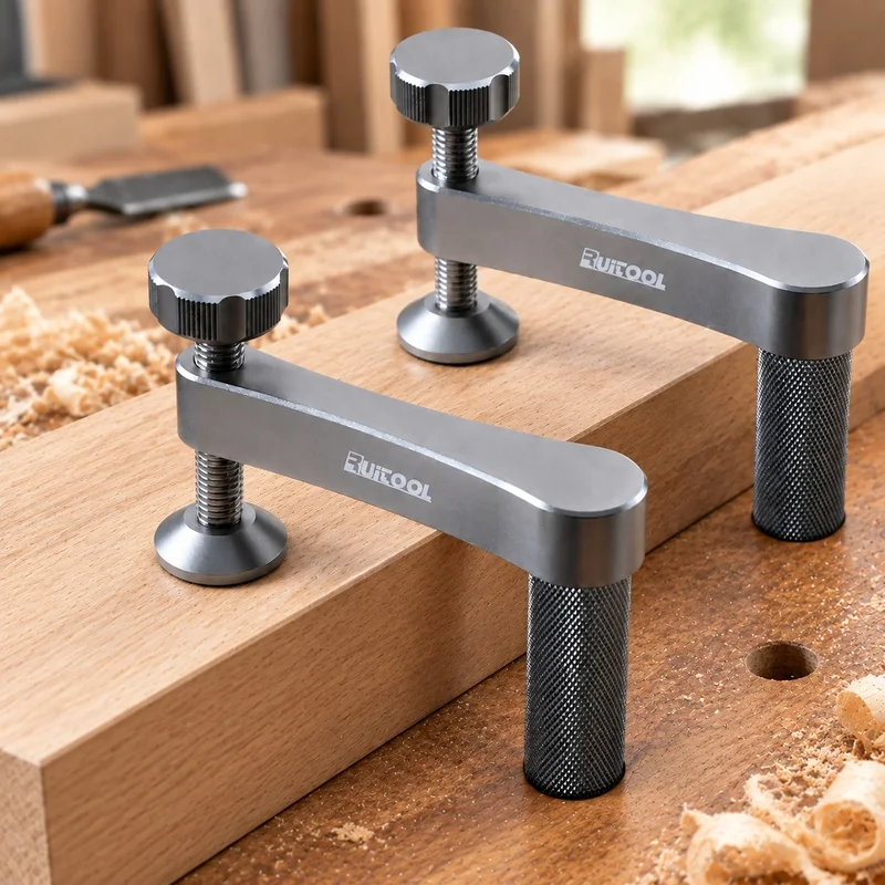 Pair of Aluminum Adjustable Clamps with 19mm Anti-Slip Pads for Woodworking Benches and MFT Surfaces