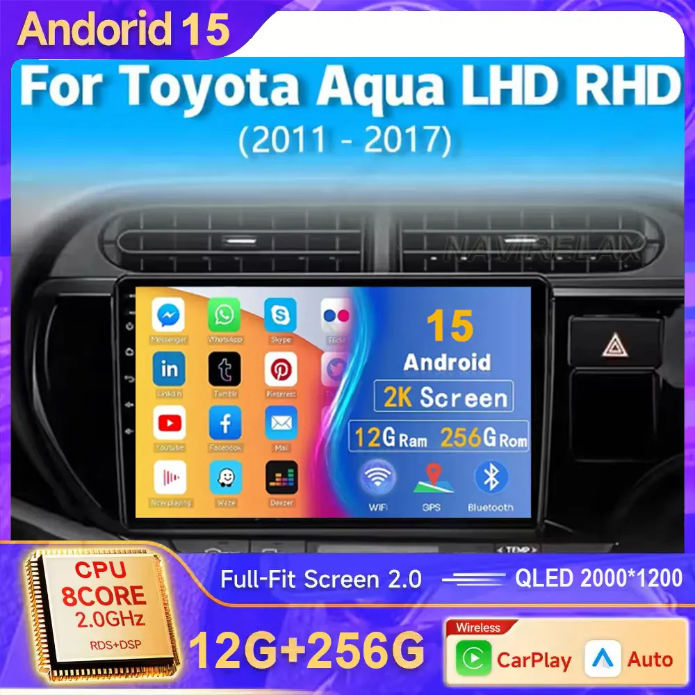 

Android для Toyota Aqua 2011-2017 авторадио Carplay авто экран 2K автомобильный радиоприемник мультимедийный плеер GPS стерео 2 din головное устройство
