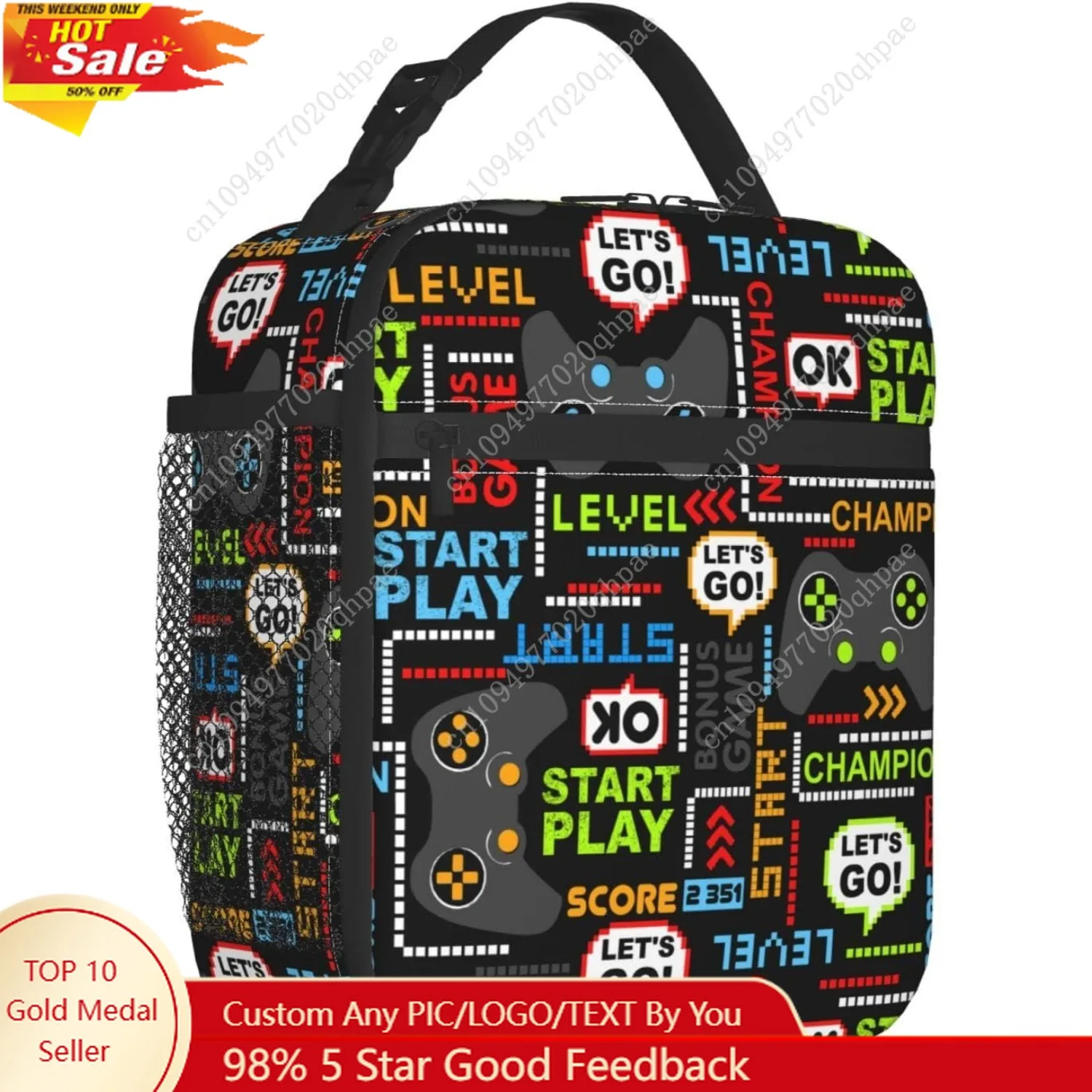 

Video Game Controller Insulated Lunch Box Portable Lunch Bag with Detachable Handle,Reusable Lunchbox for Boys Girls Adults (Mrl