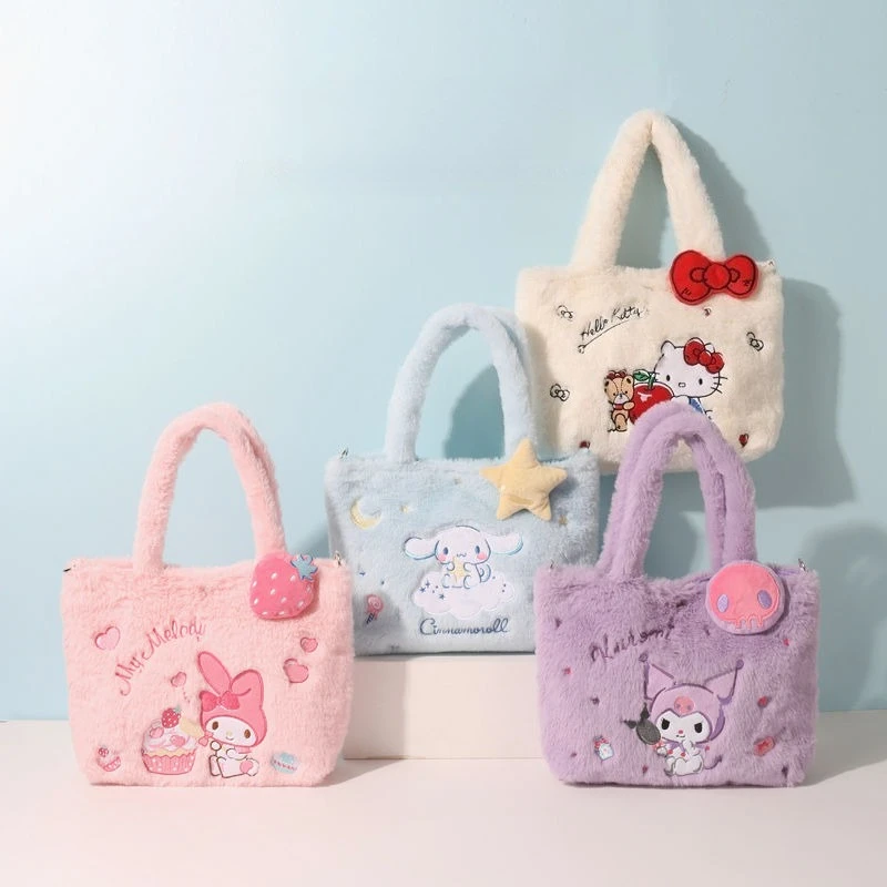

Plush Bag Sanrio Kuromi Hello Kitty Pattern Plush Shoulder Bag MyMelody Cinnamoroll Cute Cartoon Anime Handbag Storage Girl Gift