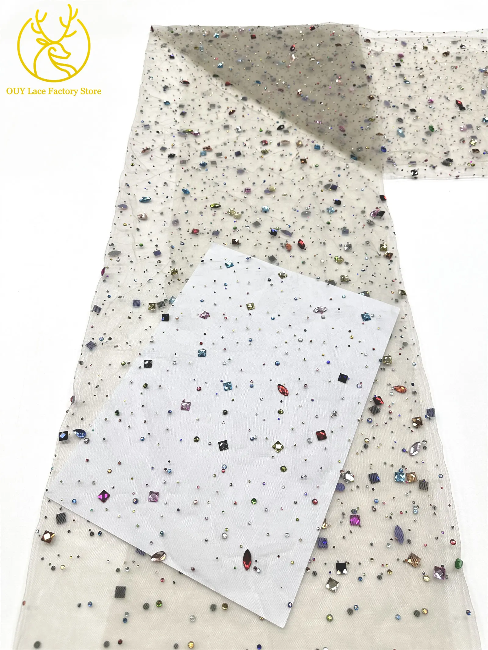 Eleganter nigerianischer Strass-Tüll-Spitzenstoff 2026 – Französischer farbenfroher Stein-Mesh-Spitzenstoff für Hochzeitskleider – Detail 19