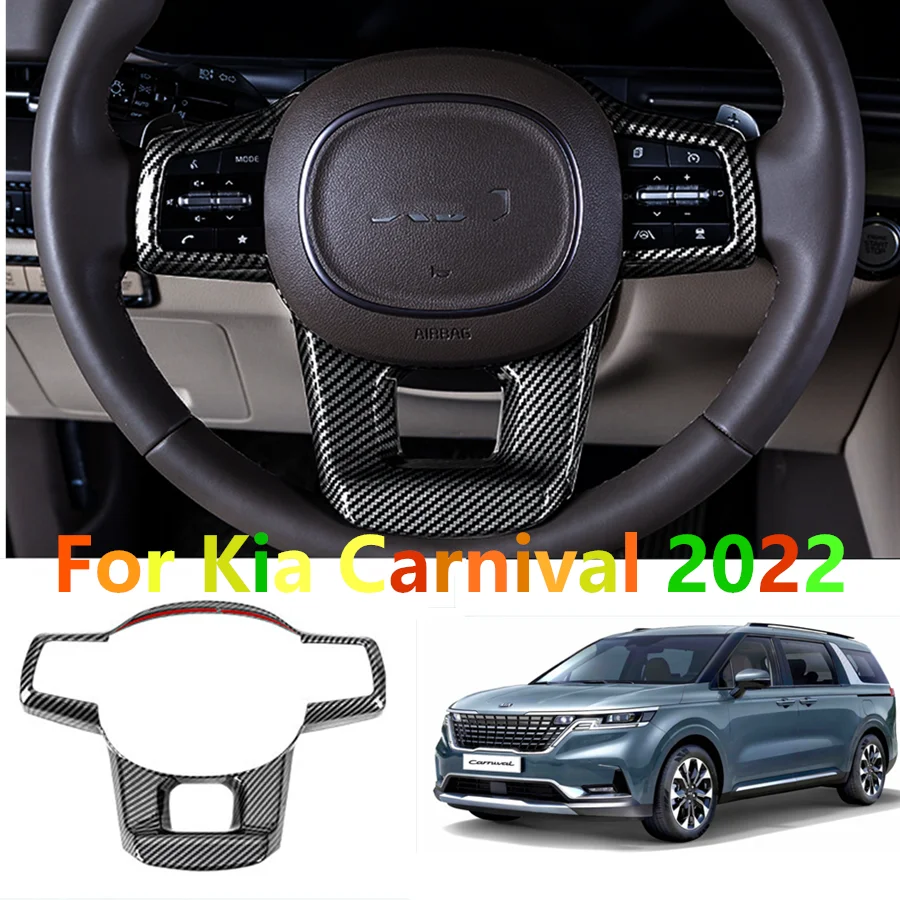 ABS Carbon Fiber Steering Wheel Decor Frame Trim For Kia Carnival 2022