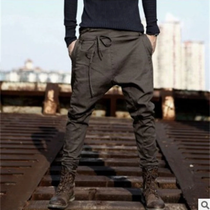 Men Pants Spring Summer Solid Color Loose Straight Pants Men Vintage Low Waist Pocket Pencil Pants Cross-Pants Calf-Length Pants