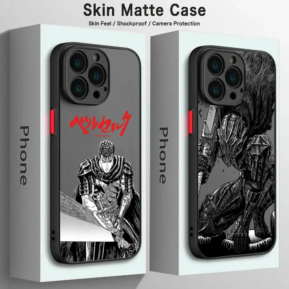 Funda de teléfono de Anime Berserk Guts para iPhone 15, 14, 13, 12, 11 Pro Max, X, XR, XSMax, 7, 8 Plus, cubierta trasera transparente mate