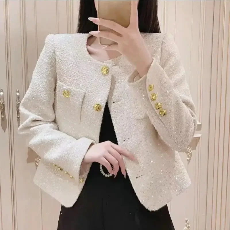 

Women 2024 Spring Autumn New Small Fragrance Short Coat Female Solid Color Loose Jacket Ladies Long Sleeve Casual Outerwear Q134