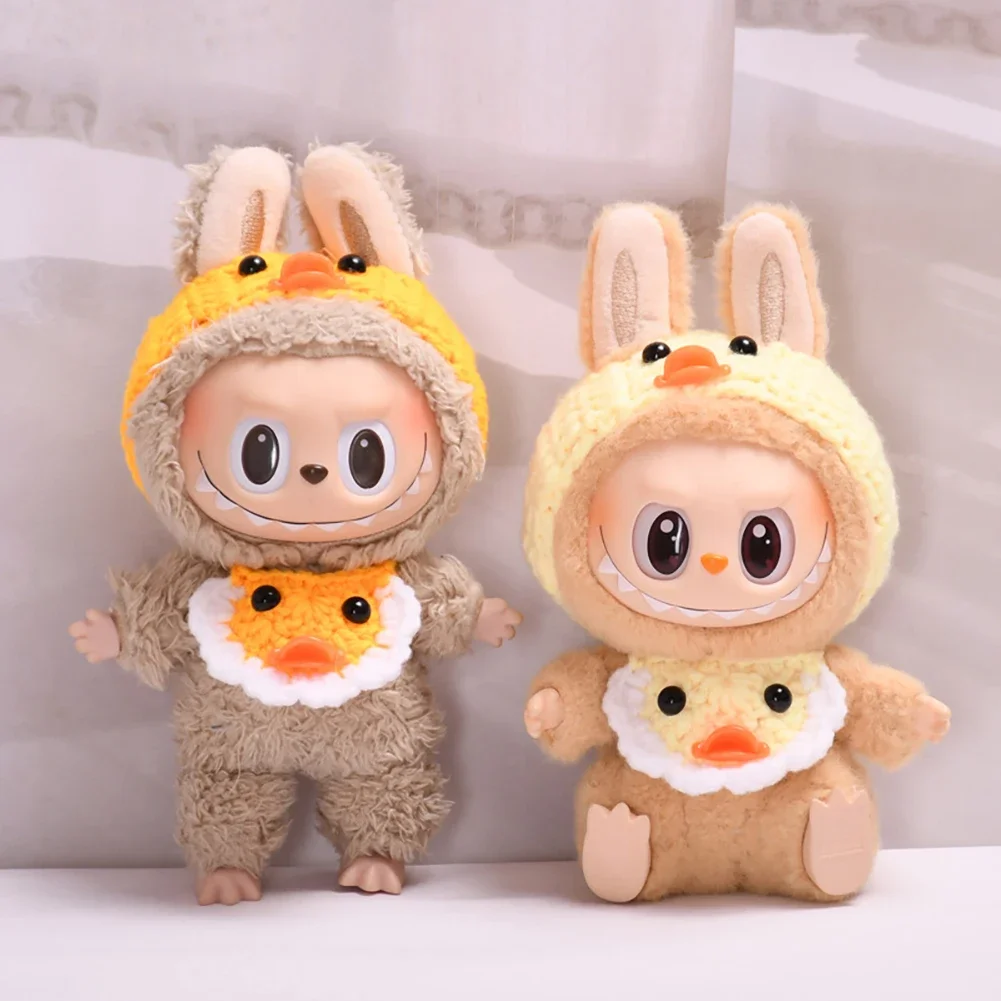 17cm Mini Plush Doll'S Clothes Outfit Accessories For Labubu V1 V2 Idol Dolls Handmade yellow duck bib Clothing