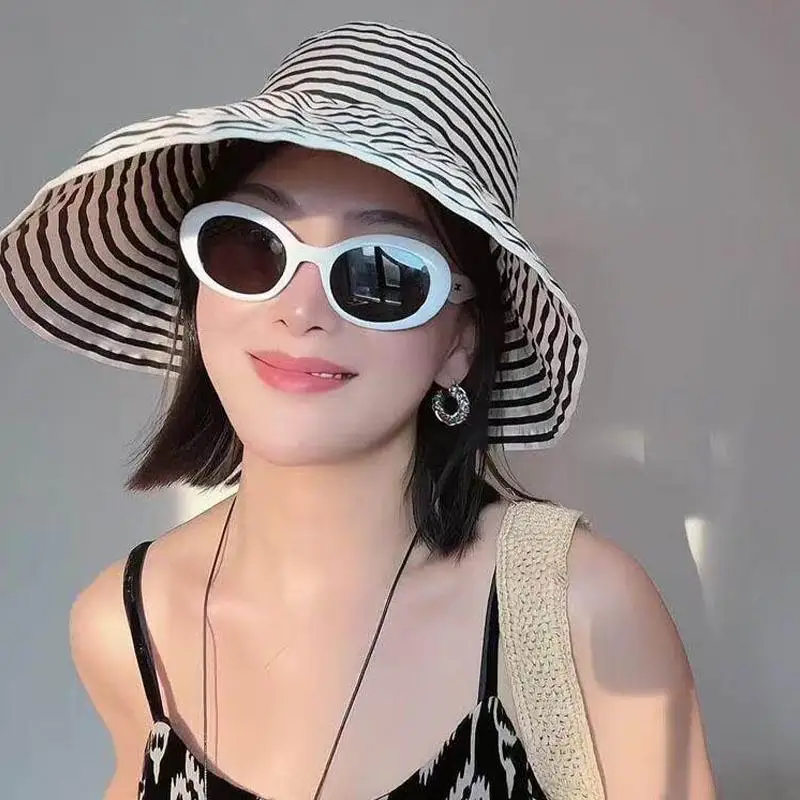 

Striped Wide Brim Sun Hat Fisherman Cap Lightweight Summer Sun Hat for Women Color-block Striped Fisherman Hat for Beach Journey