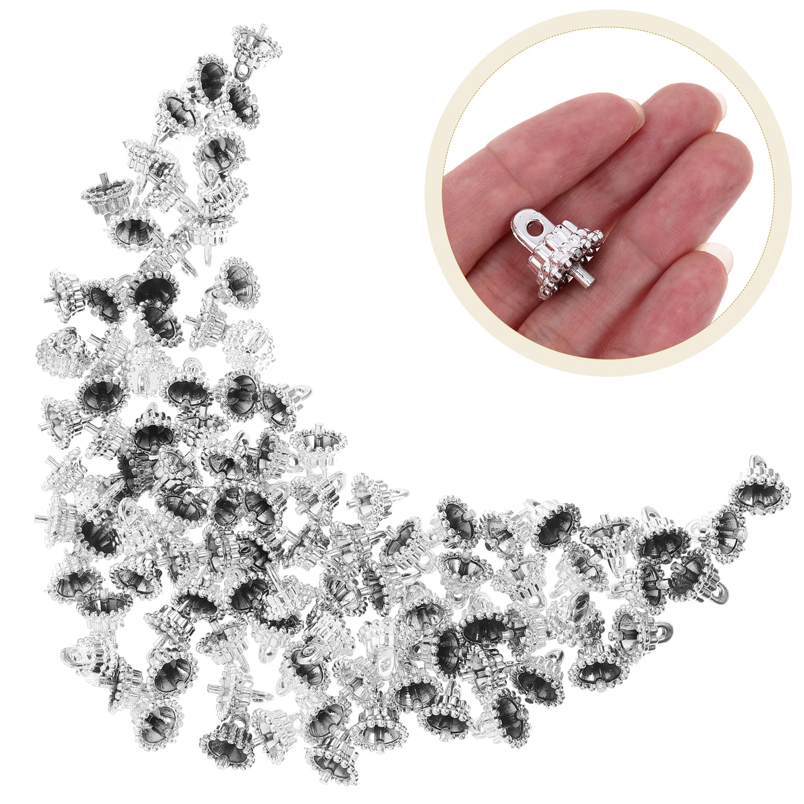 

100Pcs Plastic Christmas Ornament Caps Round Embellished Hanger Cups for DIY Baubles Holiday Tree Decor Xmas Craft Kits