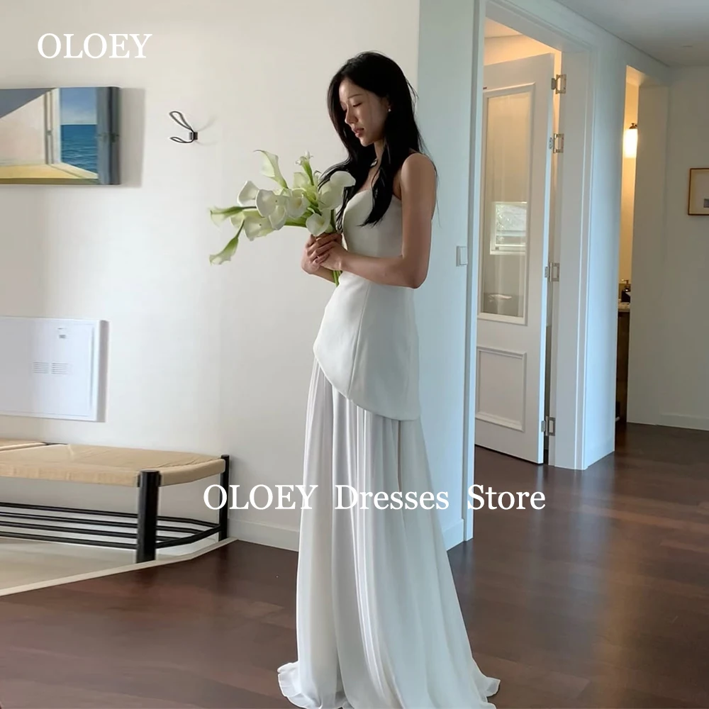 OLOEY Simple Strapless Wedding Dresses Korea Photoshoot Asymmertical Floor Length Bridal Gowns Customized Sleeveless Robe de mar