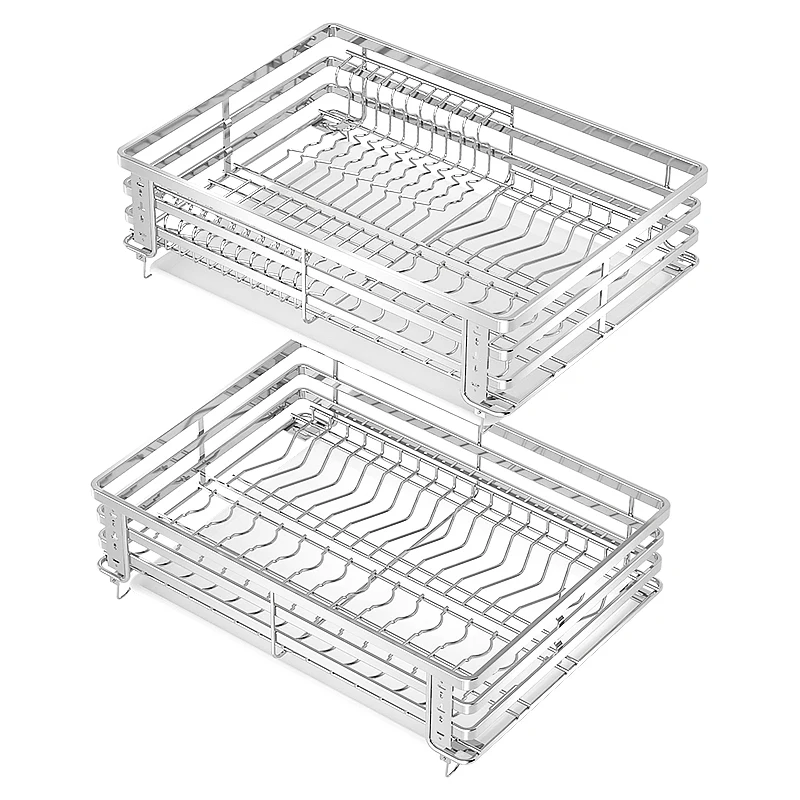 Basket kitchen cabinet 304 stainless steel double-layer drawer type basket bowl rack storage seasoning built-in cabinet basket