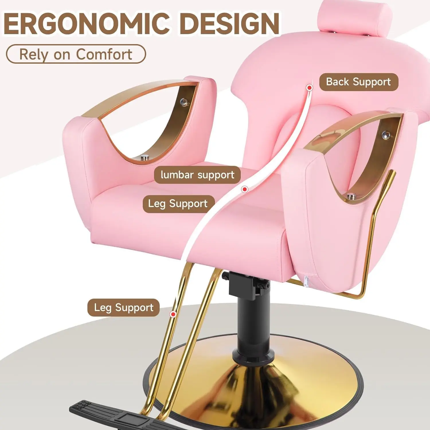 Pink Salon Chair Barber Chair for Hair Stylist Reclining, Height Adjustable Hydraulic Hair Salon Chair with 360 Degrees Rolling