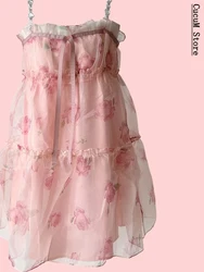 Fairy Vintage Mini Strap Dress Lolita Kawaii Clothing French Elegant Short Party Dress Evening Women Sweet 2022 Summer Korean