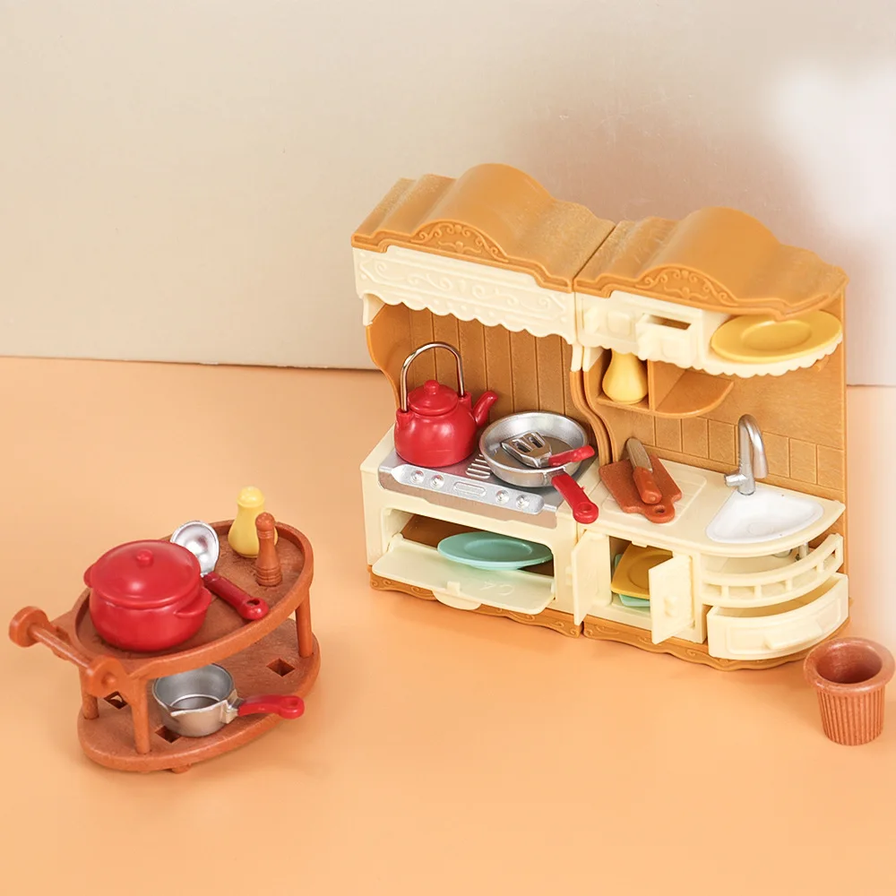 Realistic Doll House Kitchen Toy Set Mini Stove Sink Cabinet For Girls Imaginative Play Birthday Gift
