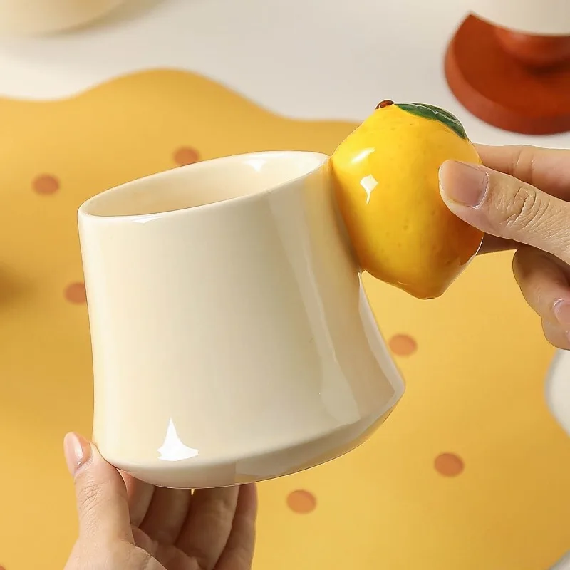 Cute Fruit Handle Ceramic Mug Creative Water Cup Coffee Cup High Beauty Home Milk Juice Cups Couple Gift Birthday Souvenir