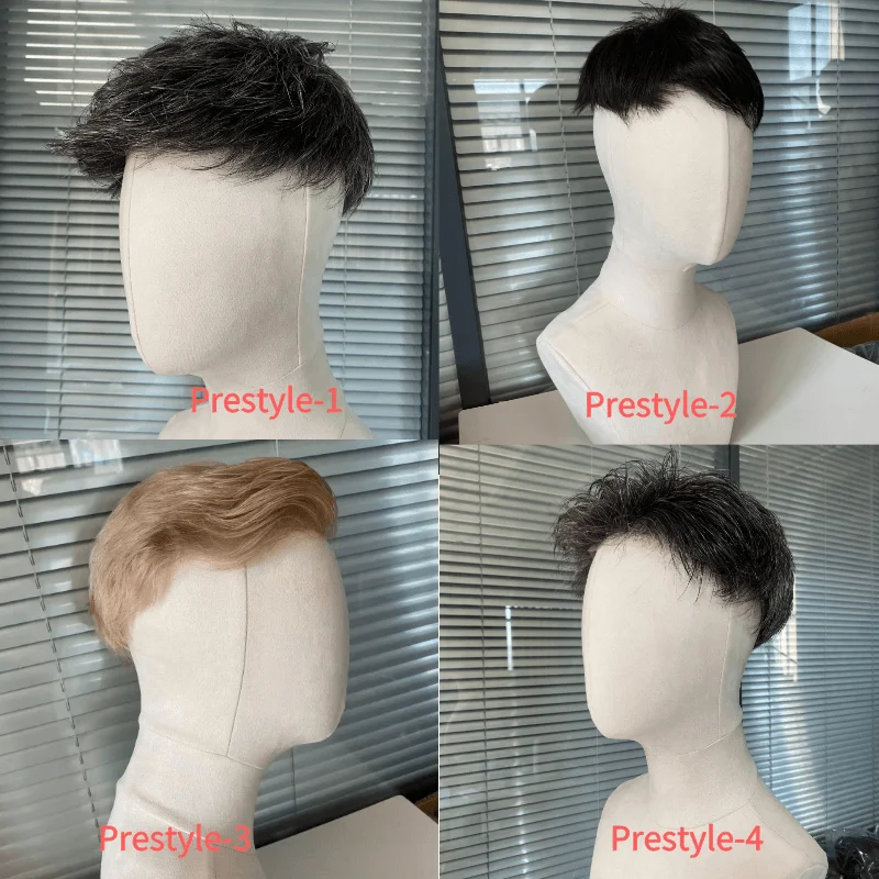 Prestyle Hair Man Wig Knotted Skin Male Hair Prosthesis 100% Natural Human Hair Men's Capillary Prothesis Haircut Wigs For Men