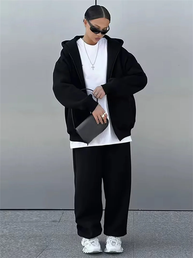 طقم بدلة رياضية نسائية غير رسمية على الموضة سويت شيرت بقلنسوة طقم مكون من قطعتين 2025 ملابس رياضية فضفاضة بخصر مطاطي بنطلون للجري للسيدات #6