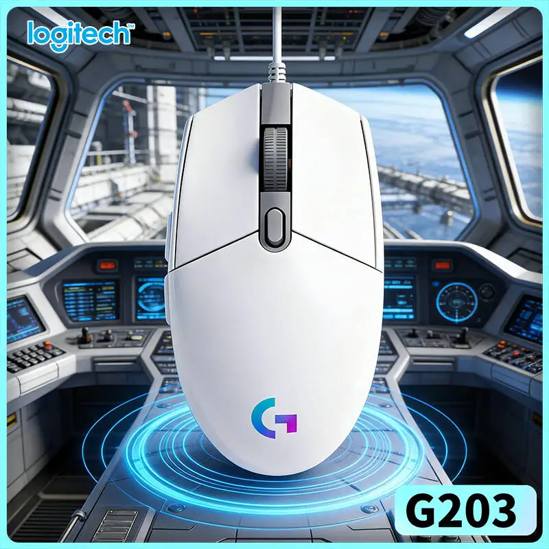 Logitech G203 Gaming Mouse 8000 DPI Sensor RGB Lighting Sync 6 Buttons 2-Year Warranty Windows Mac ChromeOS Portable Fit