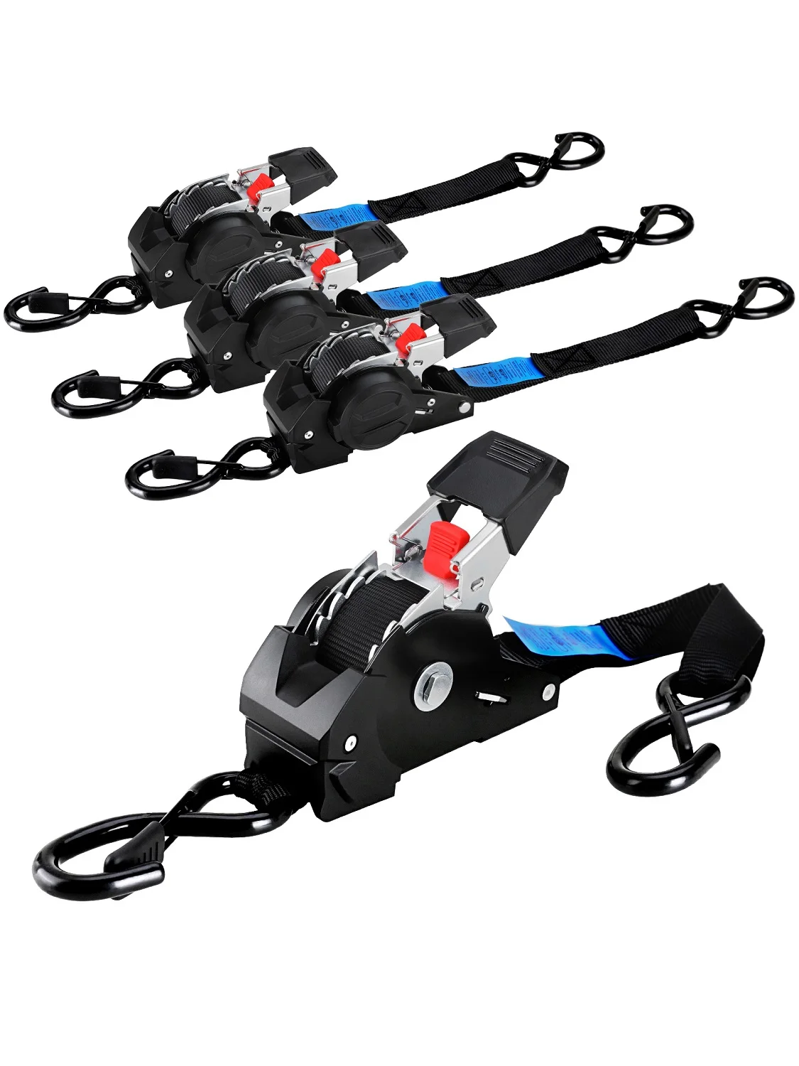 2/4/8-pack automatisch intrekbare ratelriembundels 1 "x 10' (25 mm x 3 m), elk breeksterkte, zware vastzetriemen - afbeelding 2